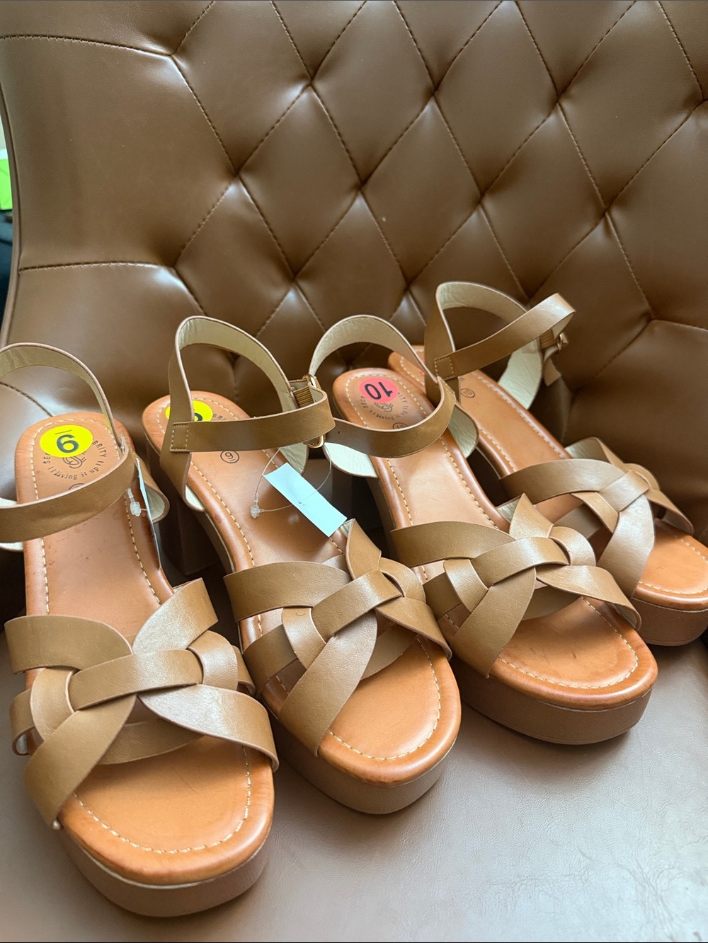 Woven Platform Ankle-Strap Sandals in Tan